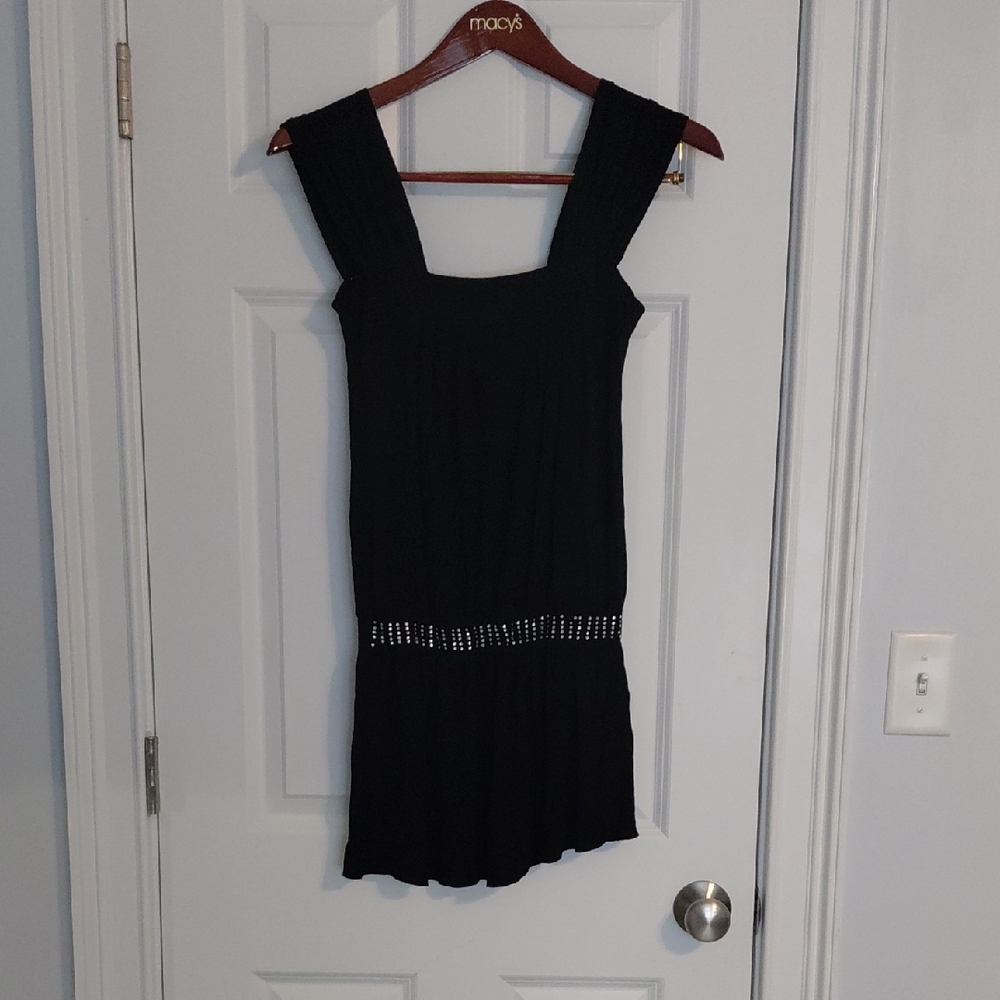 Black Mini Dress with Rhinestone Belt Detail, Size M